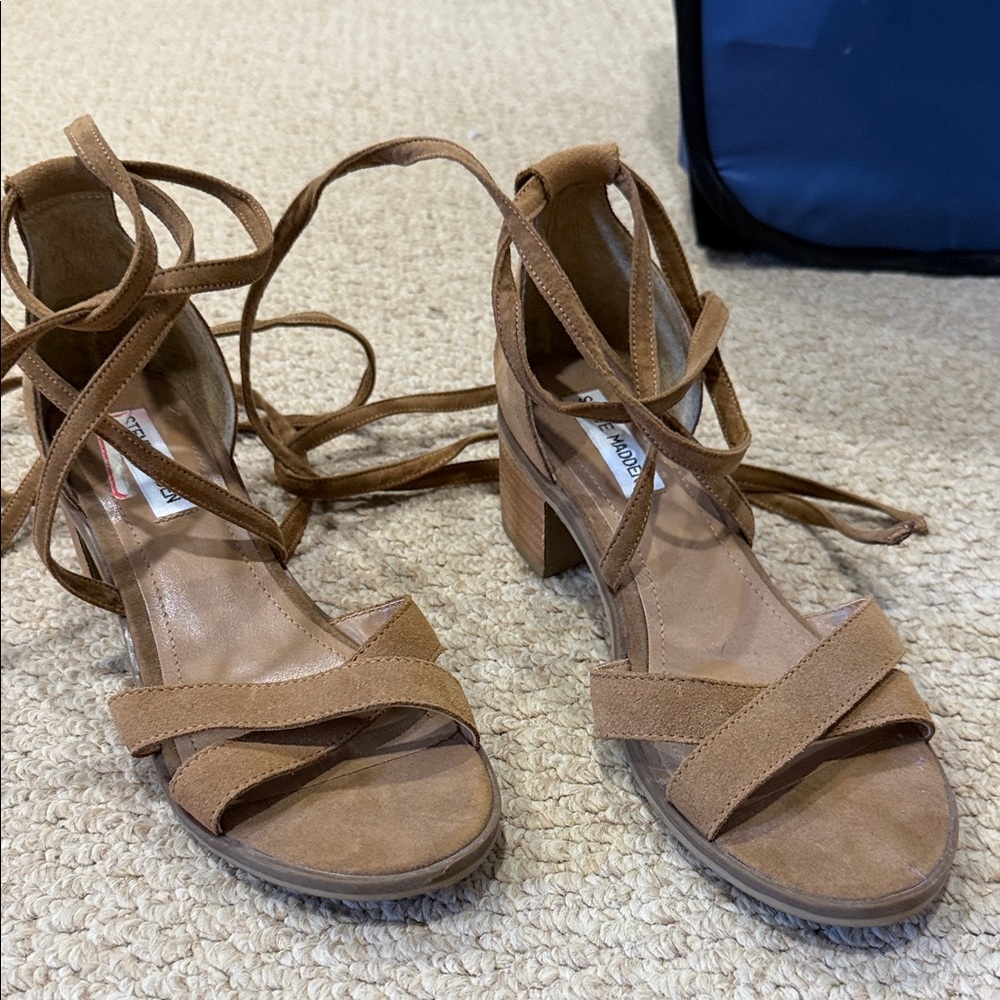 Steve Madden Tan Suede Lace-Up Block Heel Sandals